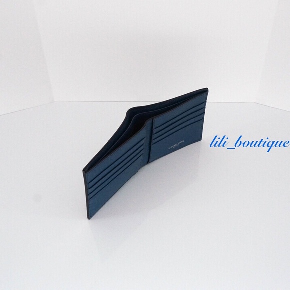 NWT New Michael Kors Men's Russel Billfold Wallet Leather Ocean Blue No Box $118 - Picture 5 of 7